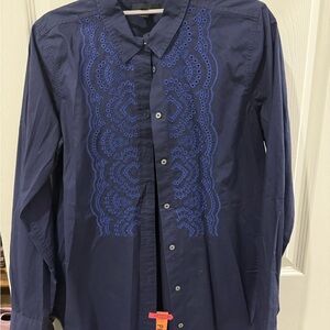 J. Crew Dark Blue Women’s Dress Shirt with Embroidery